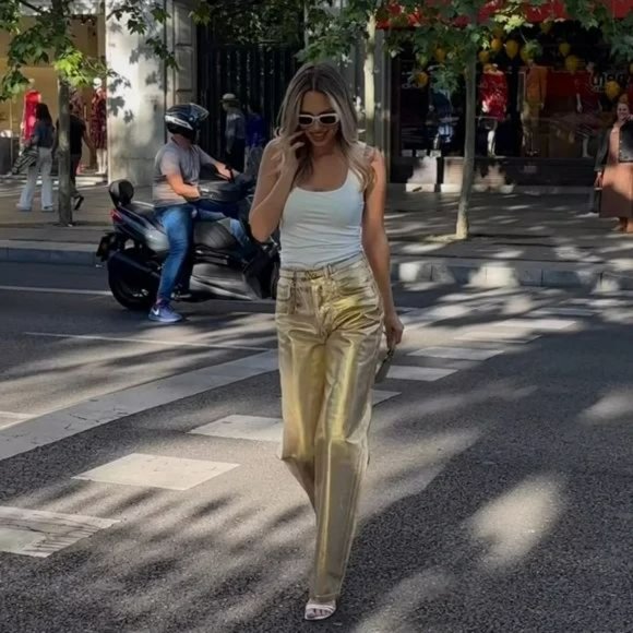 ZARA METALLIC GOLD JEANS - Picture 4 of 10